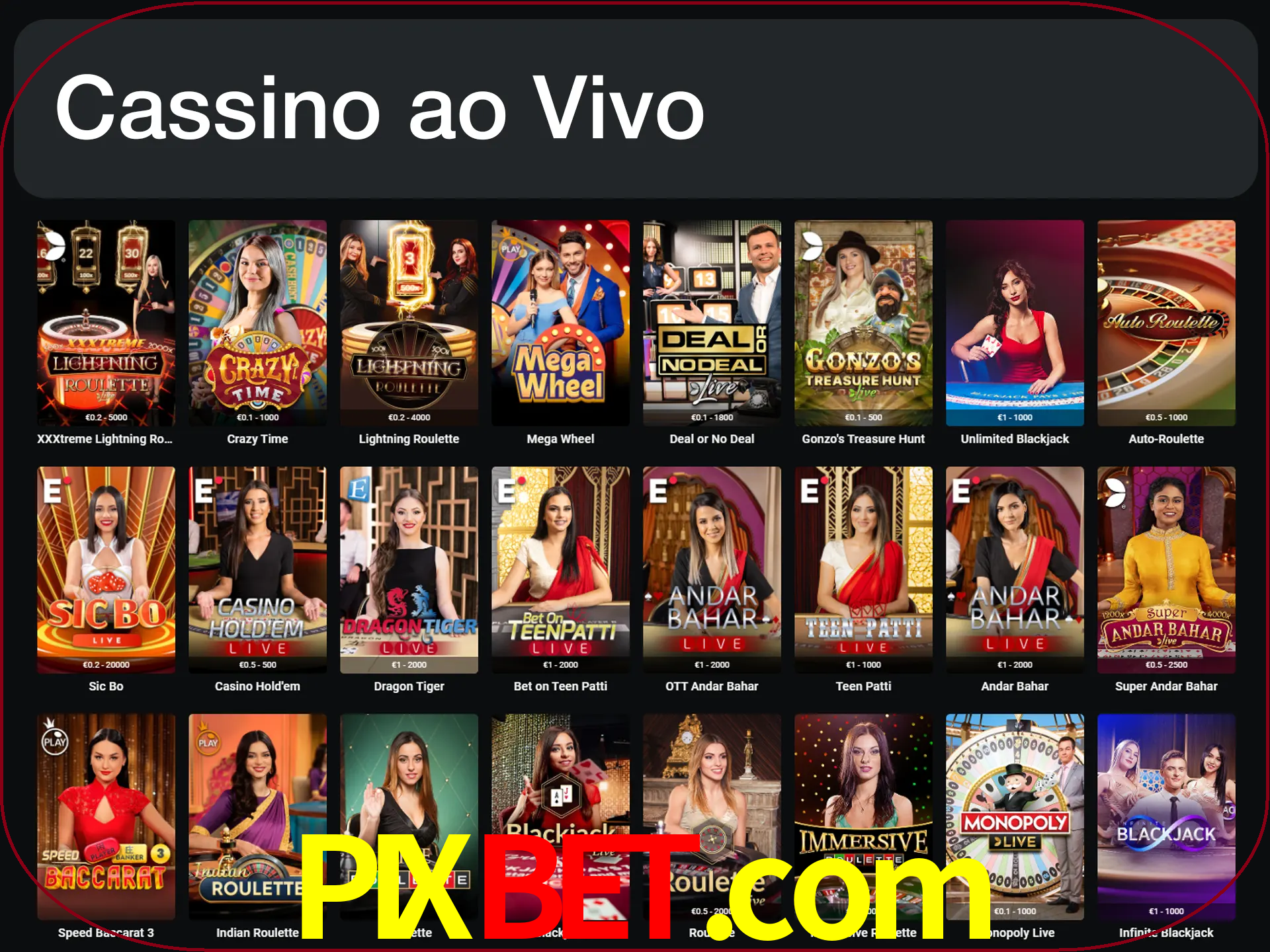 Jogue jogos de cassino com um verdadeiro dealer.