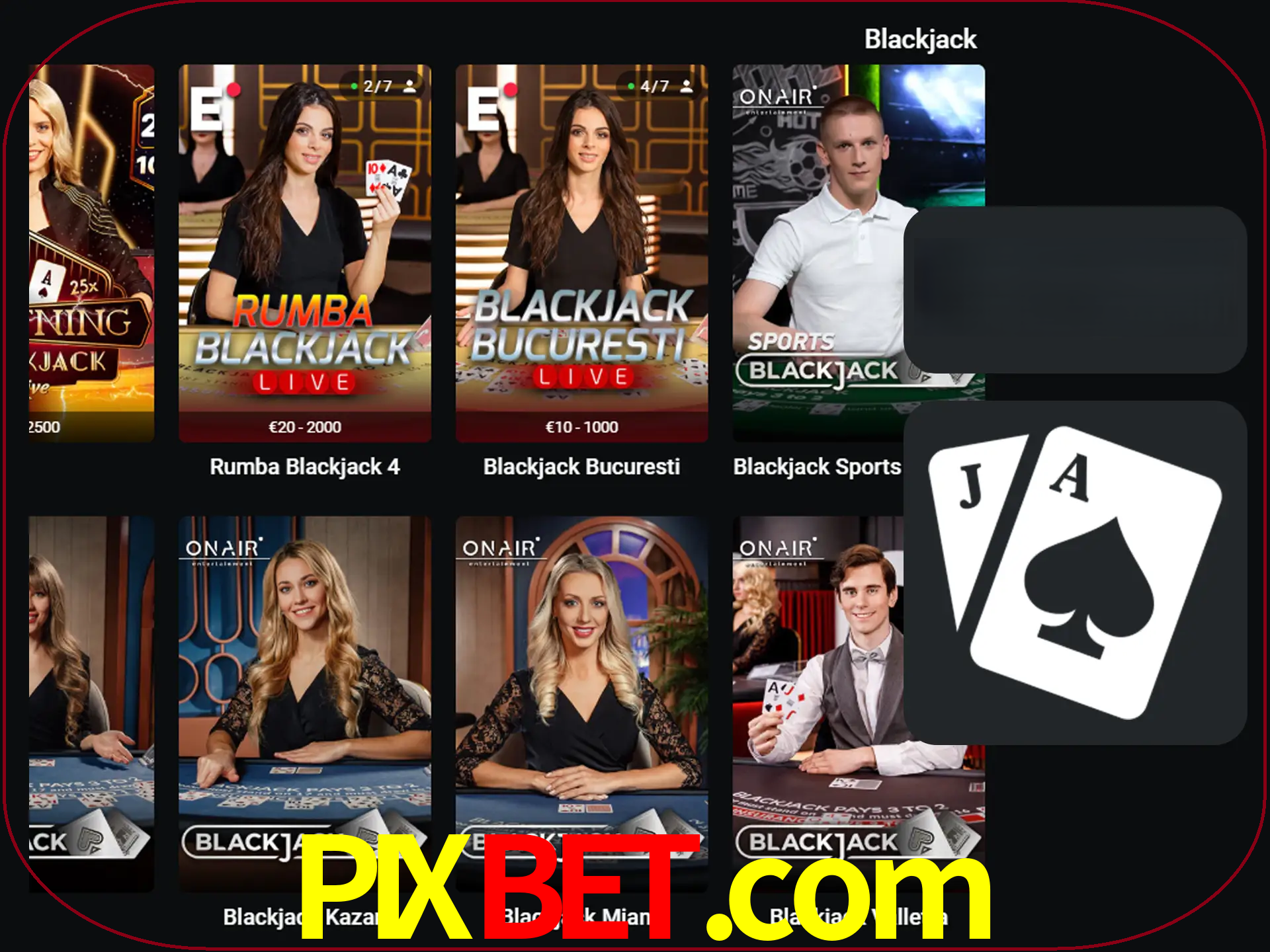 Escolha uma mesa completa de jogadores de blackjack.